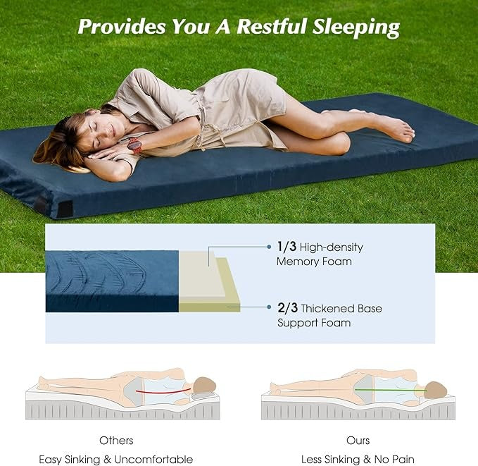 Coast matelas de camping - pliable - matelas de couchage - imperméable - sac de voyage - 183 x 62,5 x 6,5 cm - bleu