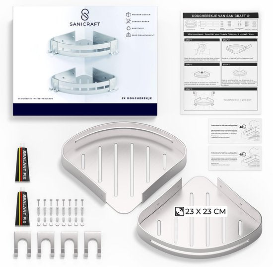 Sanicraft® - Porte-douche - Porte-douche sans perçage - Convient à tout type de mur - Porte-douche suspendu - Porte-douche d'angle - Etagère de douche - Inox - 2 pièces
