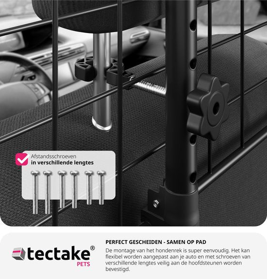 tectake® - Porte-chien pour voiture - Universel avec largeur variable jusqu'à max. 154 cm - Protection et séparation du coffre - 2 ceintures de sécurité incluses - Montage facile