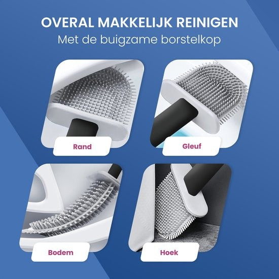 Roegaarden Brosse à WC avec support - Brosse à WC - Silicone - Autoportante et à suspendre - Noir