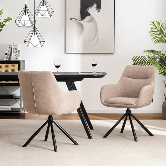 Furnihaus Olivia - Chaise de salle à manger pivotante - Accoudoirs - Beige - Tissu