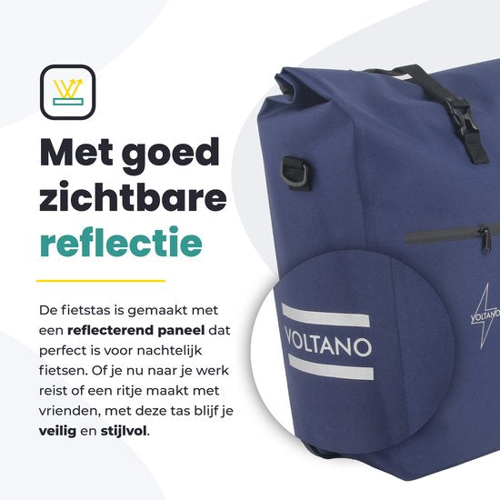 Voltano Luxe E-bike Pannier 28L - Navy Blue - Sacoche avec compartiment pour ordinateur portable - 100% étanche - avec bandoulière
