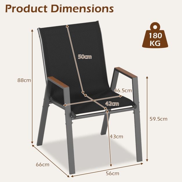 Coast Garden Chairs Set of 2 Grey - Chaises de terrasse empilables avec dossier haut - 56 x 66 x 88 cm