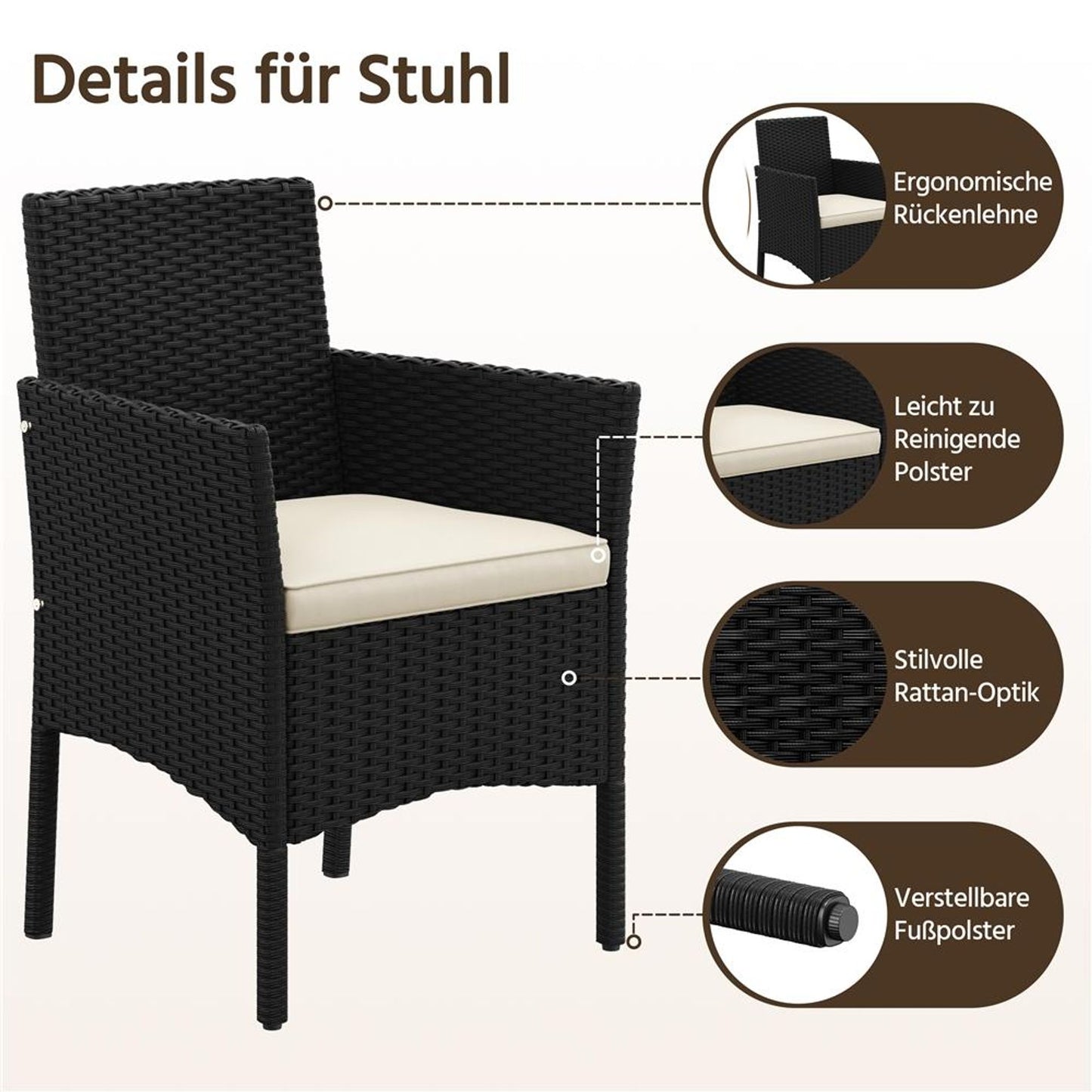 Ensemble de salon Yaheetech en rotin, 4 pièces - Table, 2 chaises et canapé 2 places - Coussins résistants aux intempéries - Noir et beige - 106 x 58 x 80 cm