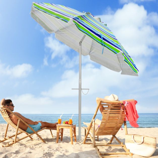 Costway Parasol de plage - inclinable et sac de transport inclus - 178 x 178 x 206 cm - bleu/vert