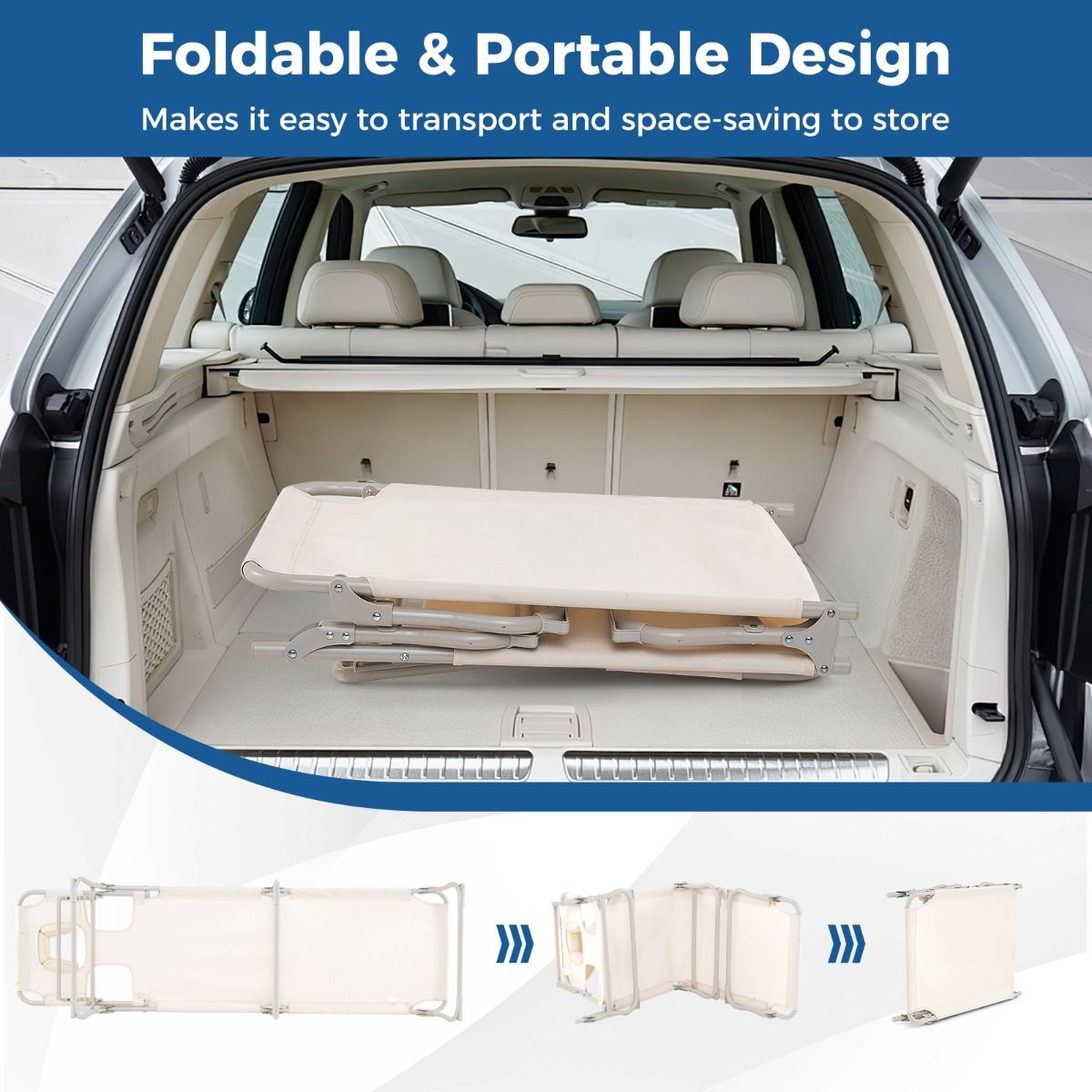 Bain de soleil Coast Beige - Bain de soleil pliable pour la plage et la terrasse avec ouvertures pour le visage et les bras, dossier et repose-pieds réglables - 190 x 56 x 62 cm