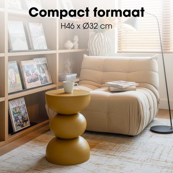 Mica Decorations Luna Table d'appoint - Table d'appoint ronde H46 x Ø32 cm - Petite table en fer pour chambre ou salon - Table de chevet ou table pour plantes - Jaune ocre