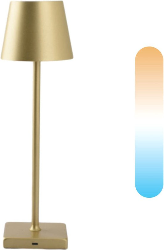 BREND BR-2228 Lampe de table sans fil pour l'intérieur et l'extérieur - Lampe décorative et à intensité variable - Éclairage rechargeable avec 3 niveaux de lumière - IP44 - Or
