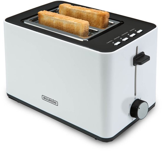 Grille-pain Bourgini Tosti avec fonction bagel - Grille-pain avec pinces à sandwich - Finition blanche mate - Fente extra-large pouvant accueillir 2 sandwichs