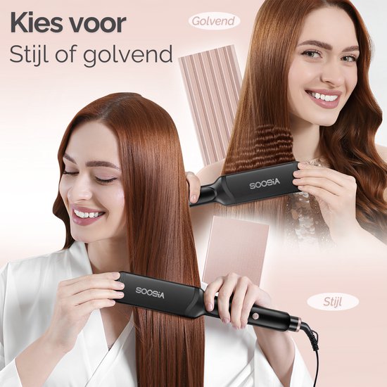 Soosia 5-in-1 Switch Styler - Lisseur, gaufrier, fer à vagues et fer à boucler - Plaques en céramique de 3,5 cm - Or rose