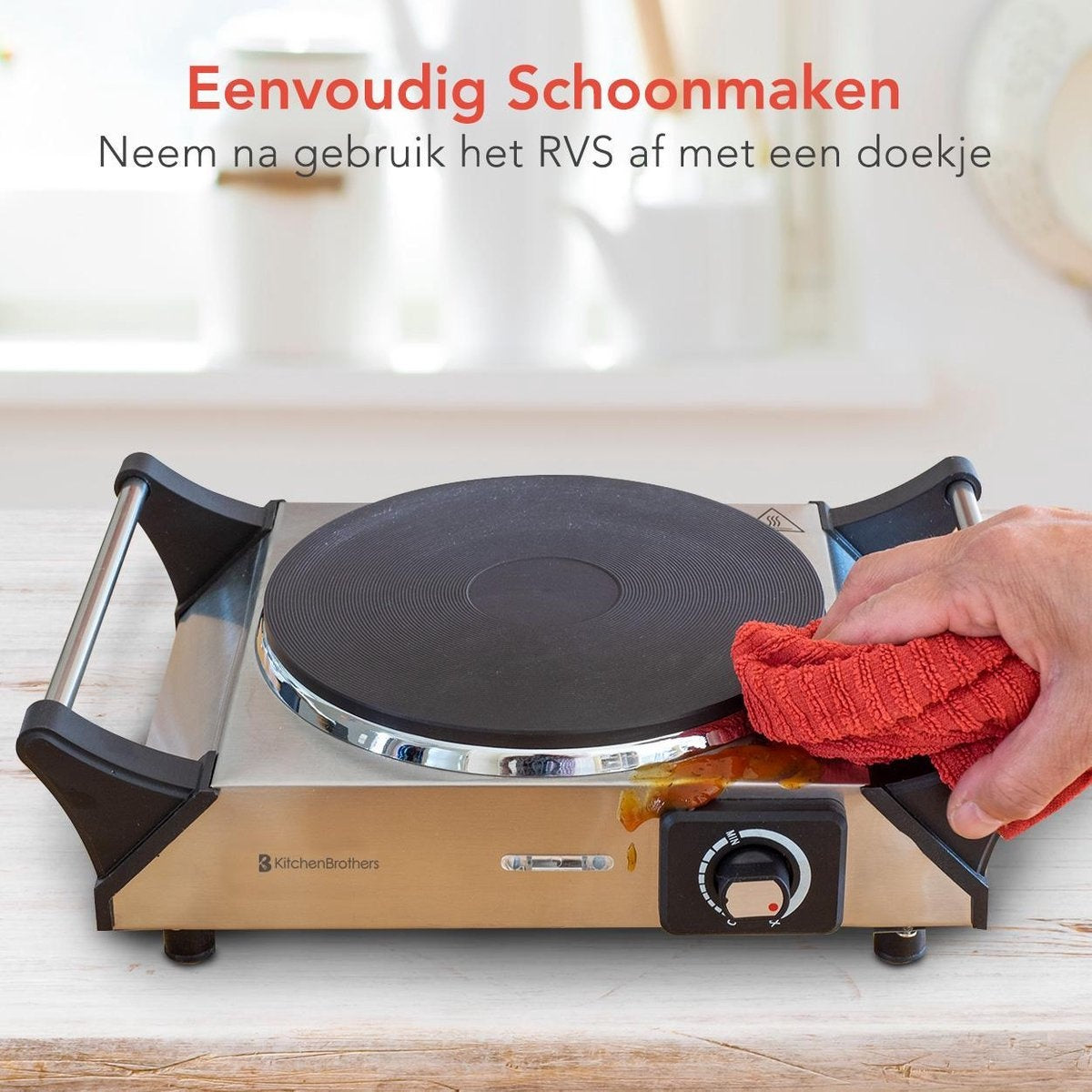 KitchenBrothers Table de cuisson électrique - 1 brûleur - 1500W - inox