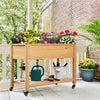 Jardinière surélevée en bois Yaheetech avec roulettes et étagère de rangement - Marron clair - 105,5 x 56,5 x 83,5 cm