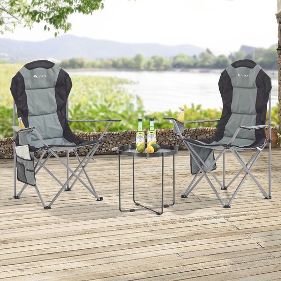 Chaise de camping / Chaise pliante Lido - Gris - Sac de rangement inclus