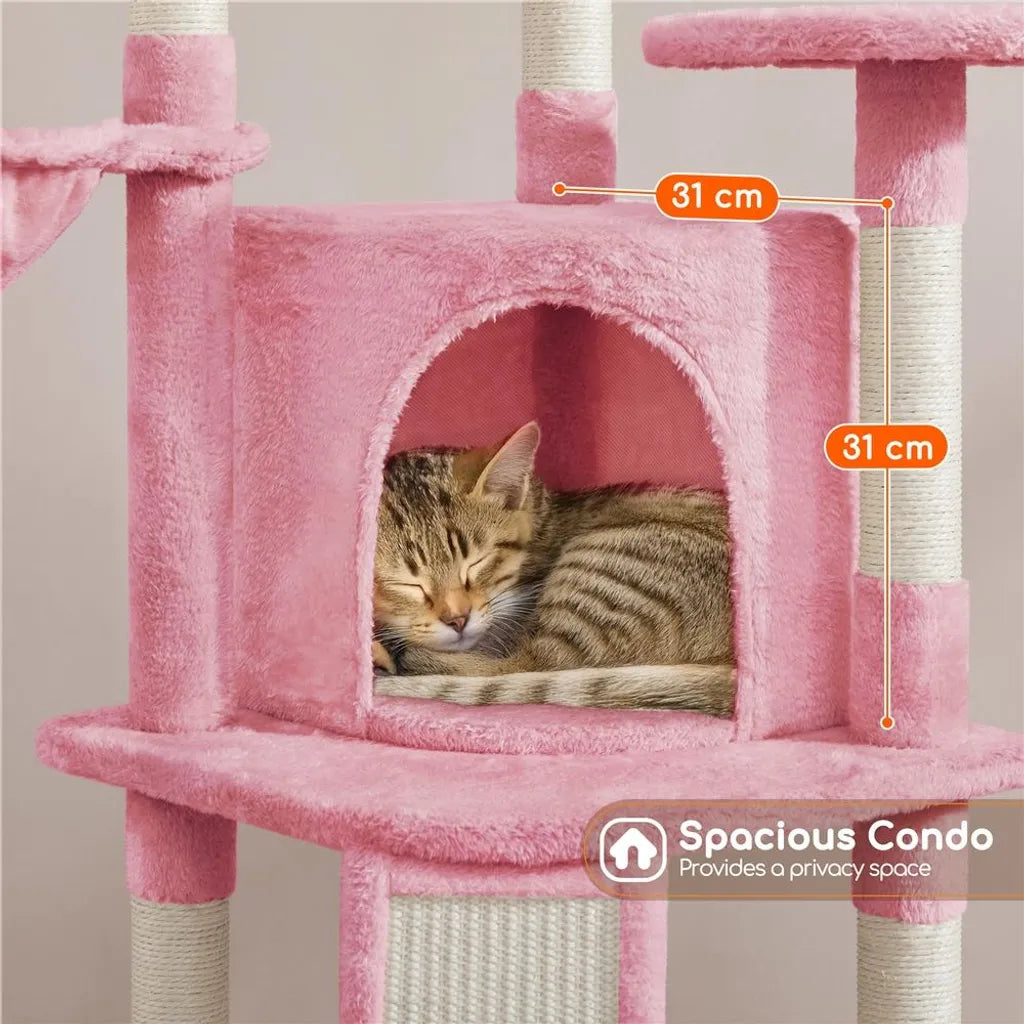 Yaheetech : Arbre à chat avec maison et plate-forme de repos - Rose pâle - 43,5 x 43,5 x 106 cm