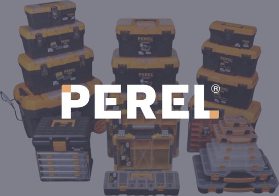 Boîte d'assortiment Perel, max. 20 compartiments, 16 séparateurs, couvercle transparent, empilable, 326 x 257 x 48 mm, jaune/noir