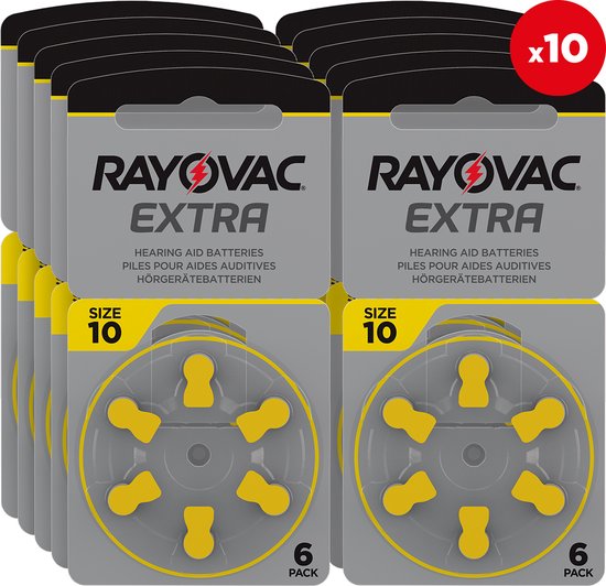 Rayovac Extra - Piles auditives - Type 10 Jaune - 60 pièces