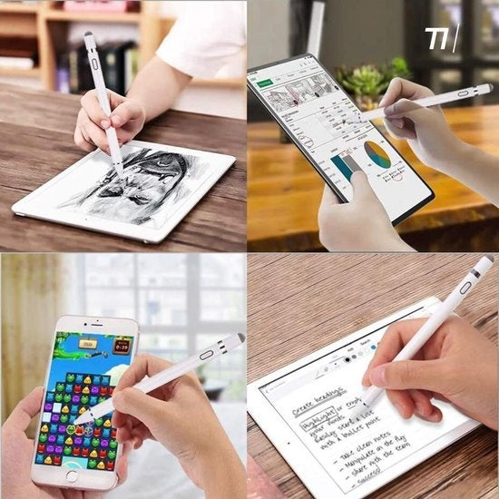Tikkens Stylet - Crayon actif 2 en 1 pour tablette, Ipad, téléphones Android et Apple - Blanc
