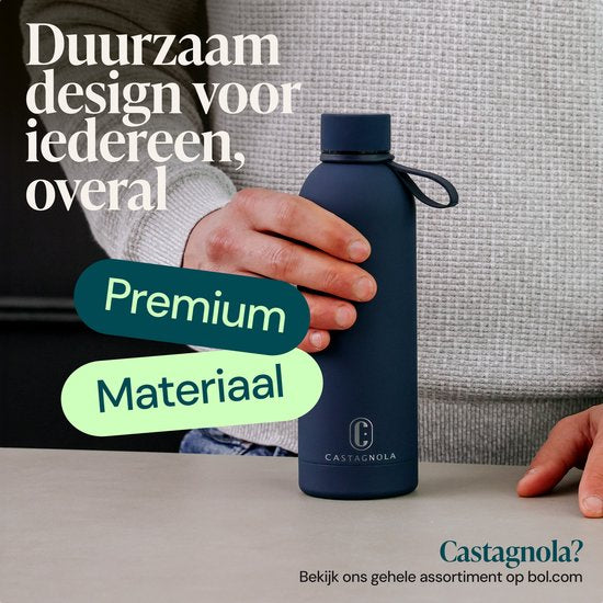 Bouteille d'eau Castagnola - Bouteille à boire en acier inoxydable 500 ML - Thermos en acier - Bouteilles à boire pour adultes - Double paroi - Bleu foncé