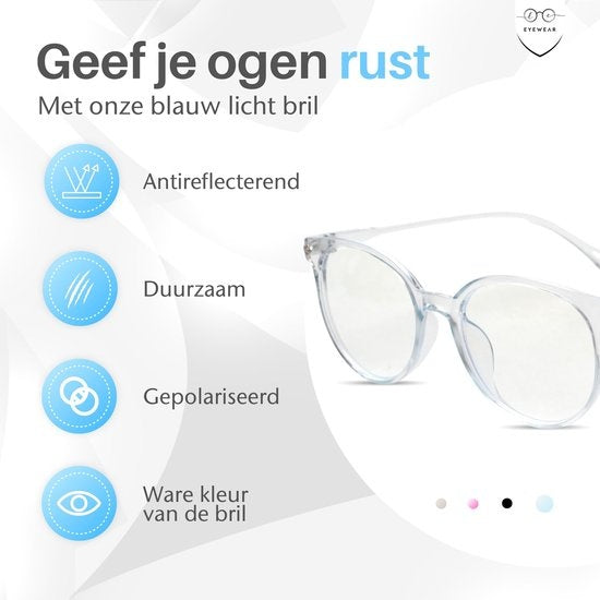 LC Eyewear Display Glasses - Lunettes à lumière bleue - Etui à lunettes inclus - Unisexe - Transparent bleu