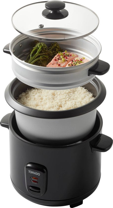 Tomado TRC1501B - Cuiseur à riz - Capacité 1,5 litre - Panier vapeur - Fonction maintien au chaud - Sans PFAS - Noir