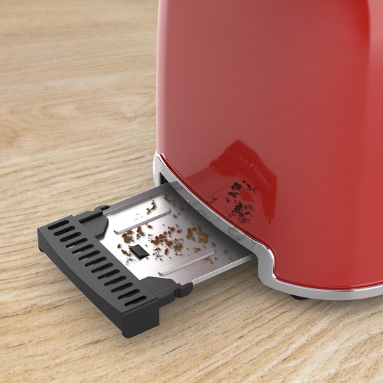 Grille pain - KitchenBrothers - Toaster - 6 niveaux de chaleur - Fentes larges - 870W - Rouge