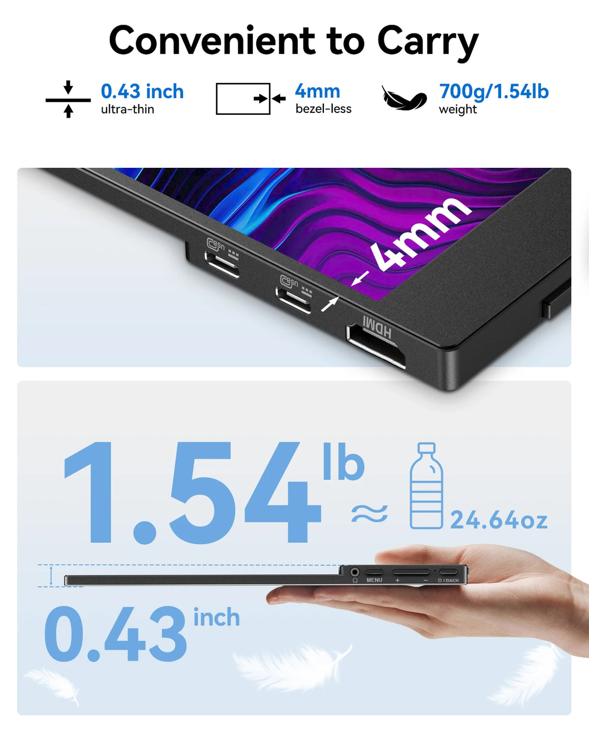 KOORUI E1511A Écran portable - 15,6 pouces - IPS FHD - 60 Hz - Noir