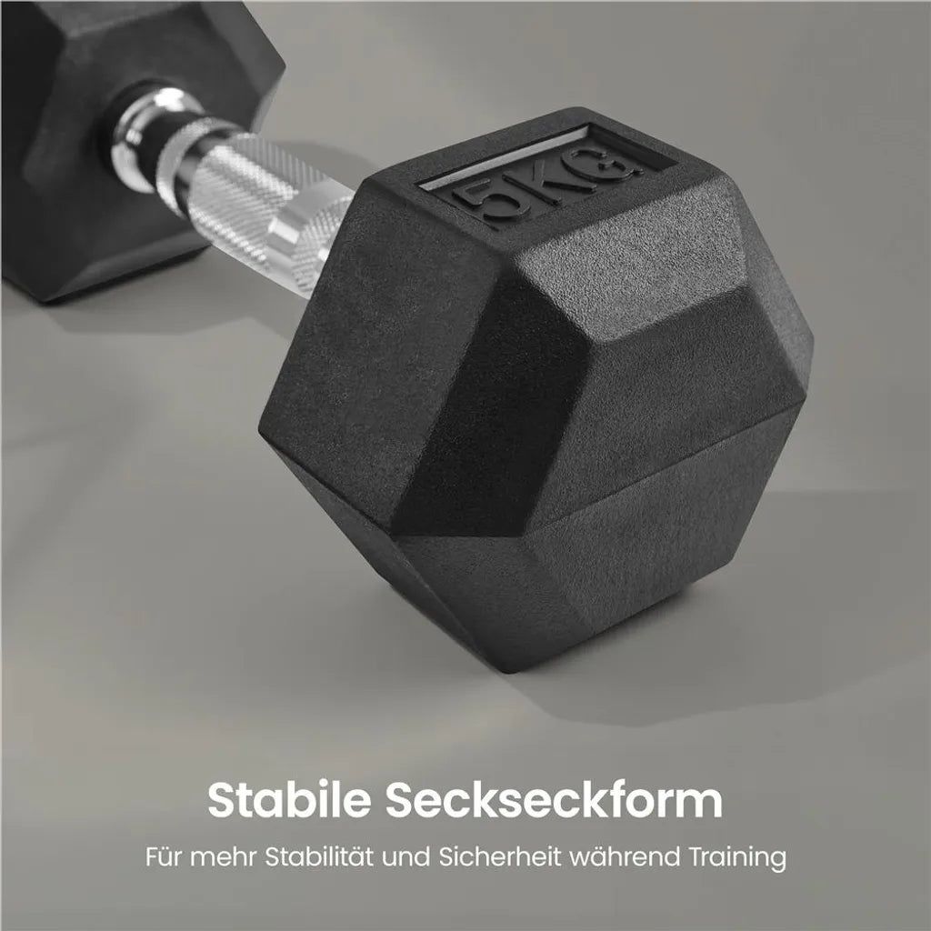 Lot de 2 haltères hexagonaux Yaheetech de 5 kg chacun - Noir - Haltères en caoutchouc avec poignées antidérapantes