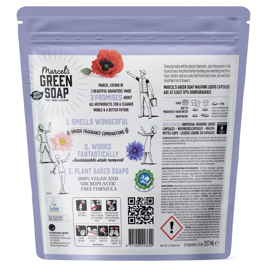 Capsules de cire universelle de Marcel's Green Soap fleurs sauvages - 105 pièces