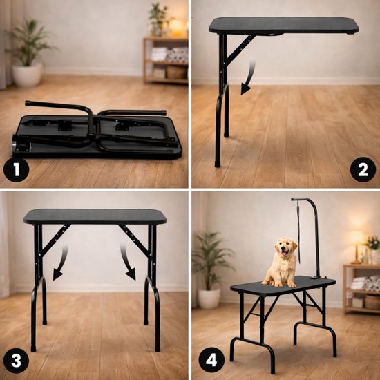 Animali Trim Table - Table de toilettage pour chien - Table de toilettage pour chien - Pliable - Avec option laisse - Noir