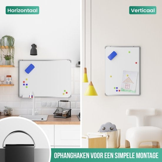 Tableau blanc - Avalo - 60x90 cm - 14 en 1 set - Tableau blanc magnétique incluant marqueurs, aimants et gomme