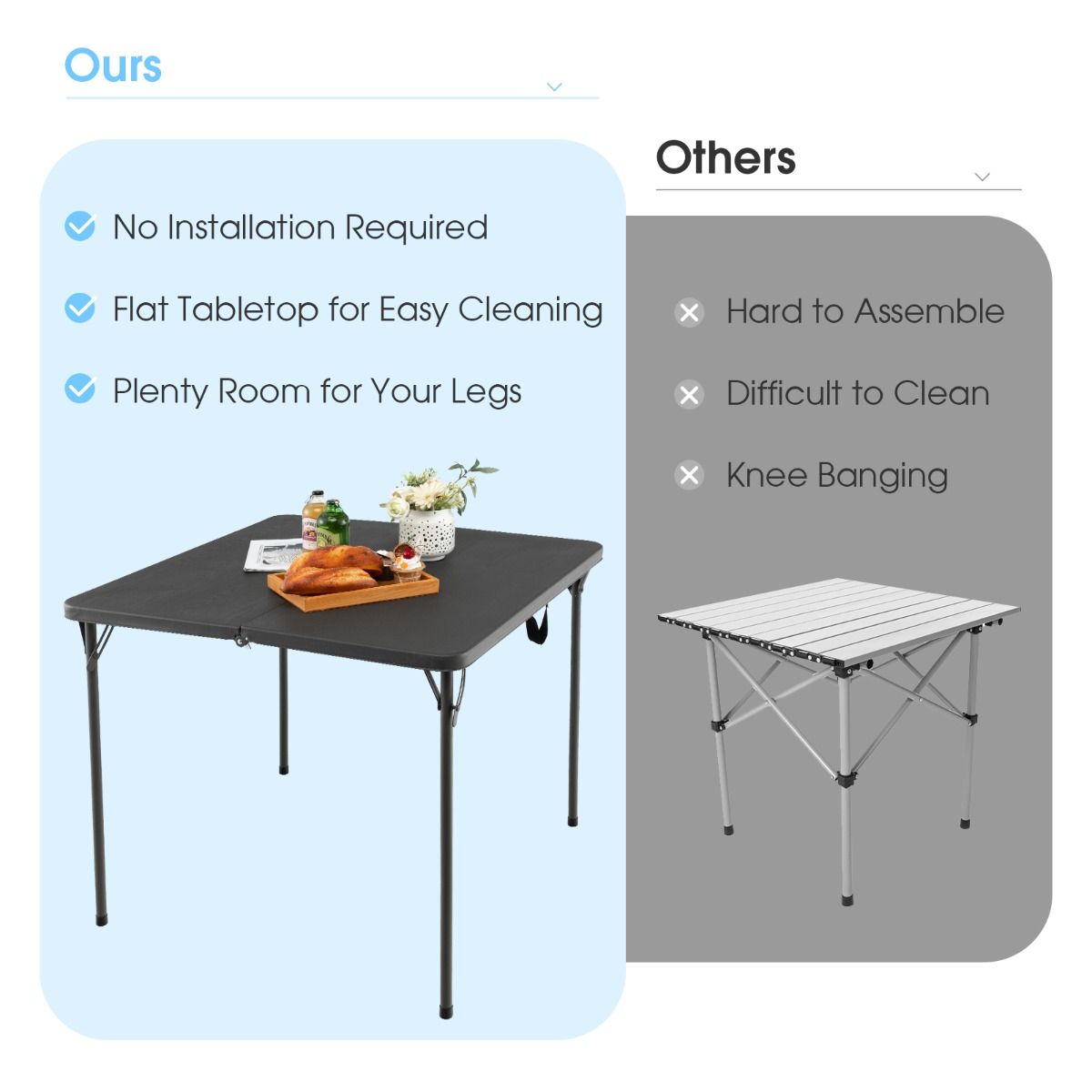 Table de camping pliable Coast - Portable avec poignée - Légère - Grise 86 x 86 x 73 cm