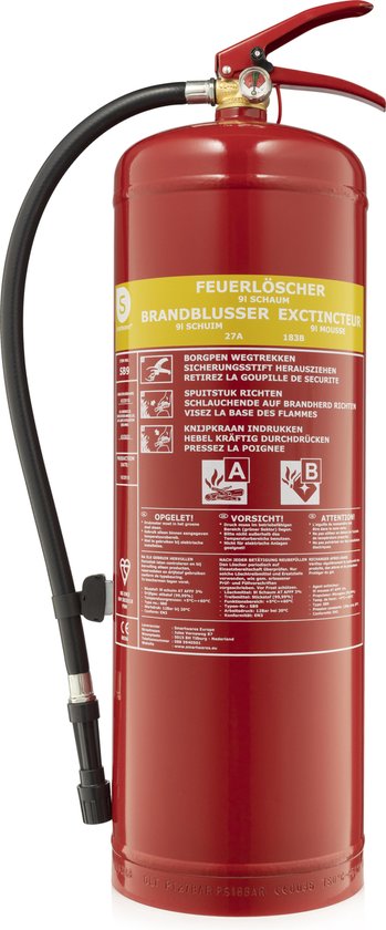 Extincteur Smartwares FEX-15290 - 9 litres - Mousse - Classe de feu AB - Certifié BSI - rouge