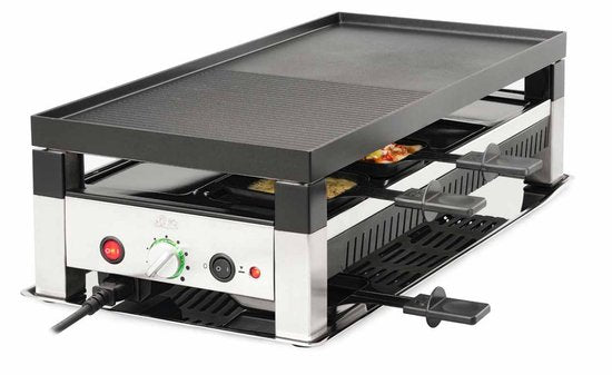 Solis Raclette & Pizza Grill - Set à raclette pour 8 personnes - Raclette Gourmet Set - Gril de table avec 4 fonctions différentes
