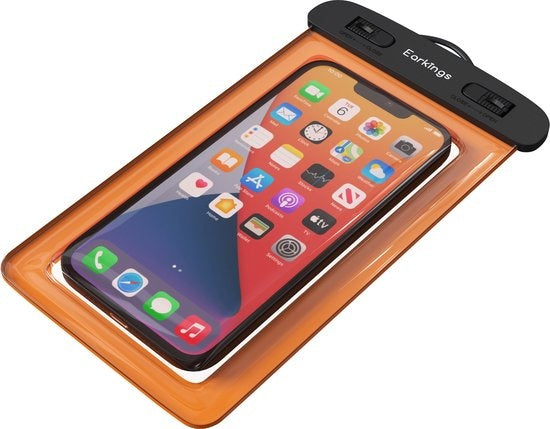 Etuis de téléphone étanches - Drybag Set of 2 - Etui de téléphone sous-marin pour tous les téléphones - Etui de téléphone étanche Earkings - Noir & Orange