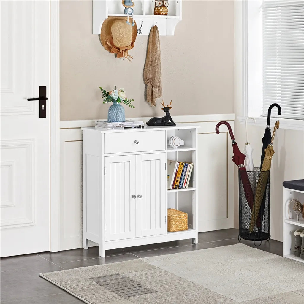 Armoire de salle de bains Yaheetech 75 x 30 x 80 cm - Blanche - Armoire de rangement avec tiroir, porte et étagères réglables