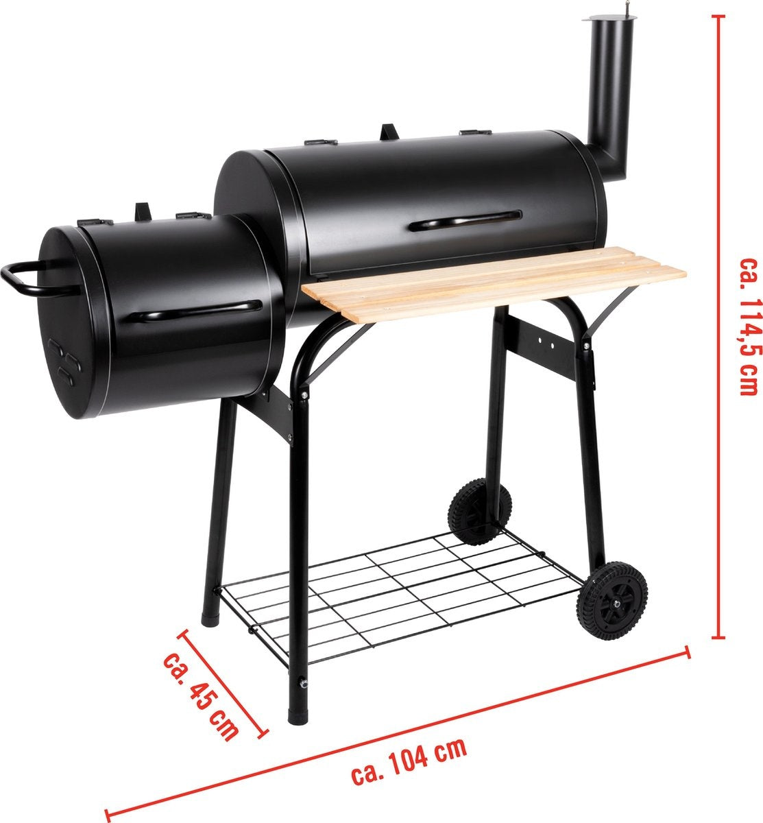 Barbecue au charbon - BBQ Collection – 2 en 1 - Cuisine extérieure - Grill et Barbecue Fumoir - 104 x 58 x 114 cm - Noir