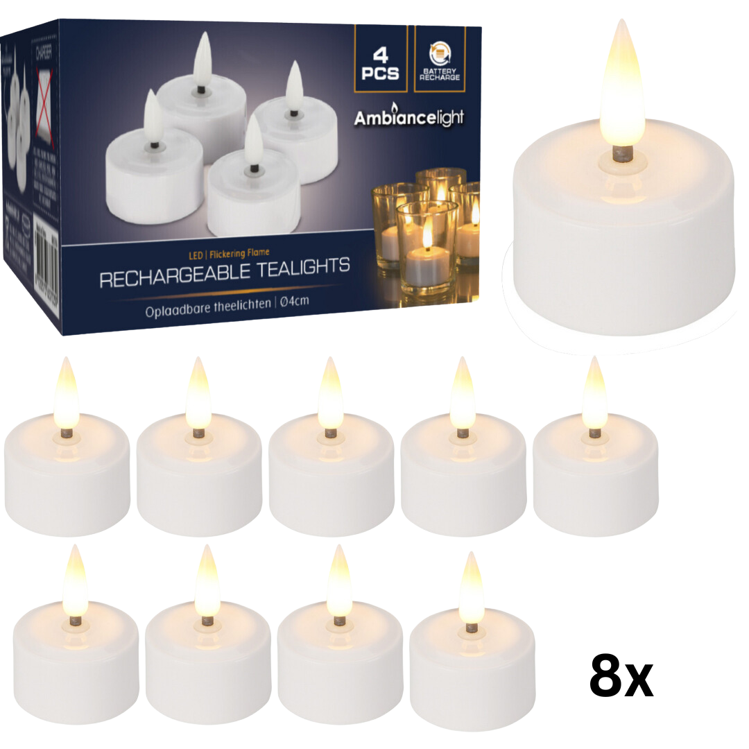Bougie LED - Boîte 8 pièces - Rechargeable - Ø4cm SANS chargeur