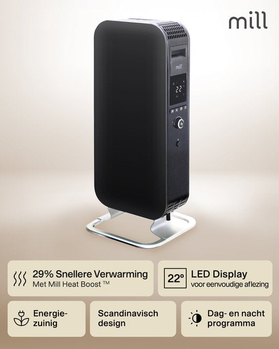 Mill AB-H1000DN BLACK - radiateur à huile design - 1 000 watts - n'assèche pas l'air - silencieux - noir - garantie de 5 ans