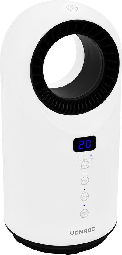 VONROC Radiateur électrique - radiateur soufflant - 1000W/1500W - sans pales - Céramique - 3 niveaux - Télécommande incluse - fonction swing - thermostat et minuterie - 15m2 - blanc