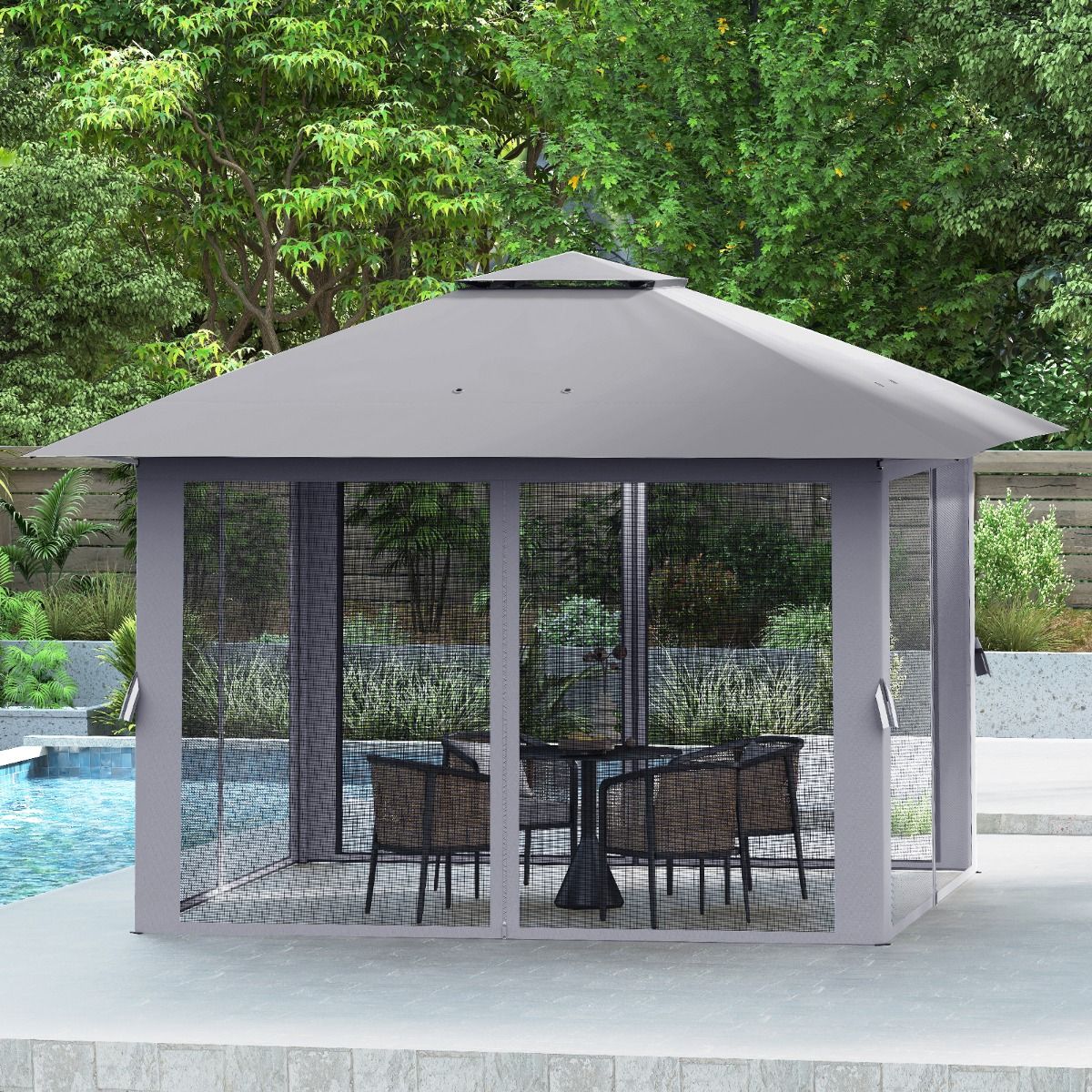 Coast - Pop-Up Gazebo / Tente de réception pliante - Double toit, moustiquaire, montage rapide - 394 x 394 x 277 cm - Tissu Oxford/Métal - Gris