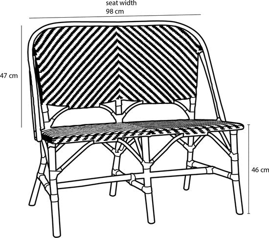 Mica Decorations Banc d'extérieur Mandox - L 98 x l 60 x H 93 cm - Rotin - Noir, Blanc