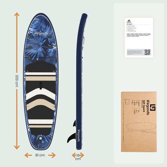 LifeGoods PaddlePro SUP Board - avec siège - Planche à pagaie gonflable - Ensemble complet - Max. 150KG - 320x81cm - Tropical Blue
