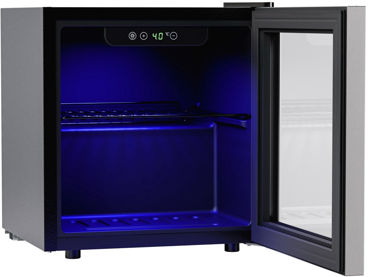 Réfrigérateur à boissons KitchenBrothers 36 L - Mini-réfrigérateur avec porte vitrée - 60 canettes - 3-16 °C - 42 dB - 43 x 41 x 47 cm - Noir