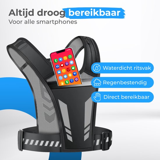 Gilet de course à pied réfléchissant Nuvance - Gilet de course à pied imperméable - Support pour téléphone de course à pied - Gilet de course à pied avec bande réfléchissante - Course à pied