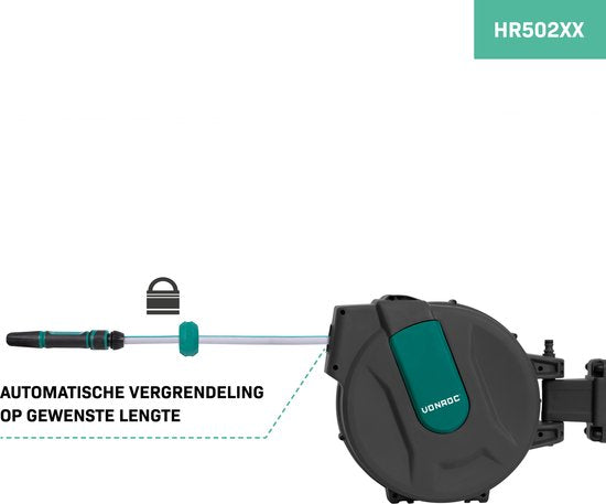VONROC Wall Hose Box - Comprend un tuyau d'arrosage de 25 m, un tuyau de raccordement, une buse, des raccords et un robinet - Système d'enroulement automatique