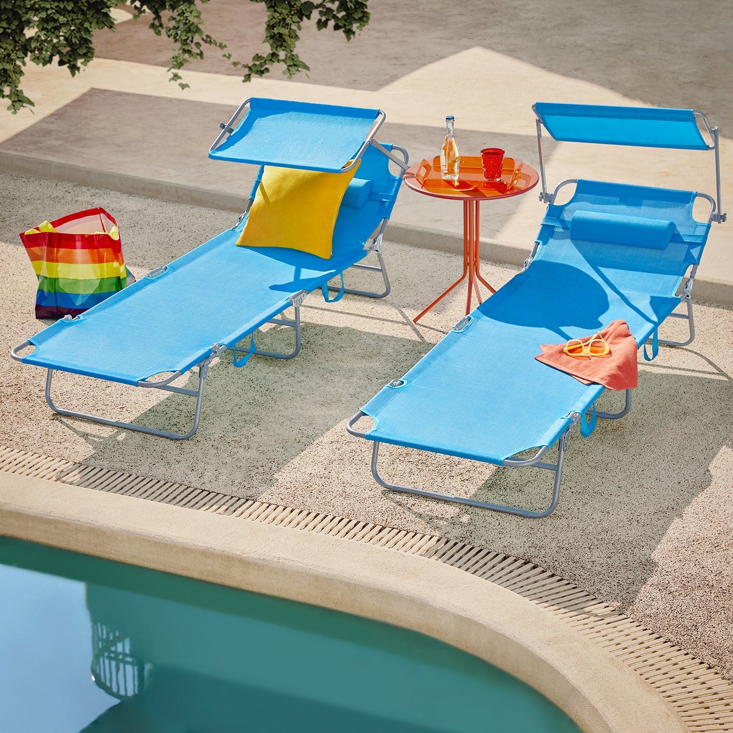 SoBuy Lounger OGS48-B - Coussin amovible - Toit ouvrant réglable - 189 x 28 x 62 cm - Bleu