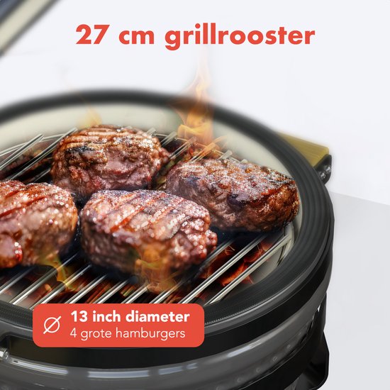KitchenBrothers Kamado BBQ - 13 Inch Charcoal Barbecue - 27⌀ cm - PFAS-free - Deluxe Set - Egg BBQ with Accessories including Cover - Grey (en anglais)