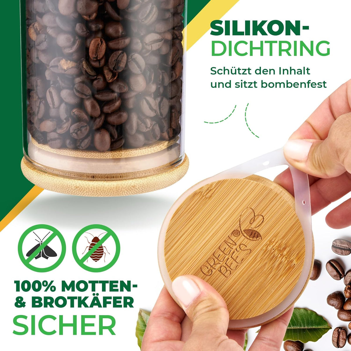 GREEN BEE`S Set de 12 petits bocaux à provisions - 4x600ml & 8x430ml - Parfaits pour les tiroirs et l'armoire à pharmacie - Bocaux à provisions durables avec couvercle hermétique - Pour le riz, les noix, les graines et les épices