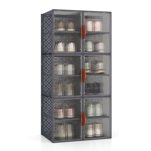 Coast Shoe Storage Box Set - Stackable & Incl. Magnetic Doors - 12 compartiments - 49 x 32 x 113 cm - Grey