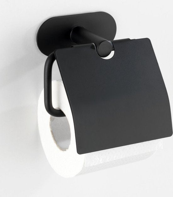 Porte-rouleau de papier toilette WENKO Turbo-Loc® avec clapet Orea, acier inoxydable noir mat - Porte-rouleau de papier toilette - Fixation sans perçage - Autocollant - Garantie 10 ans